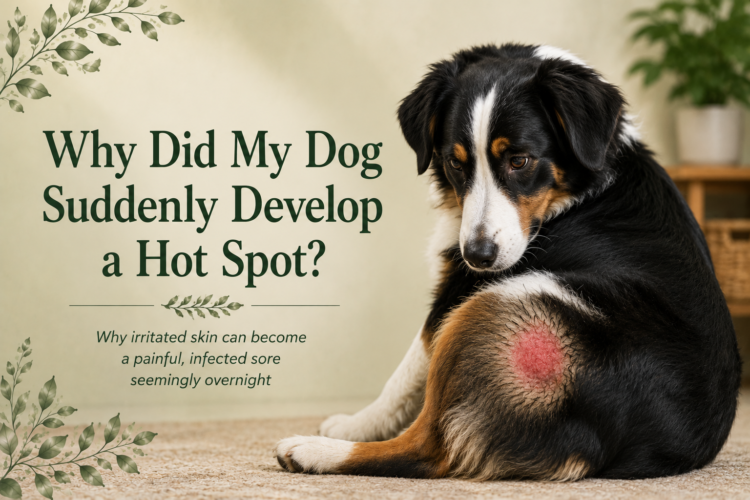 Labrador Retriever with a localized red hot spot on the skin illustrating acute moist dermatitis in dogs.