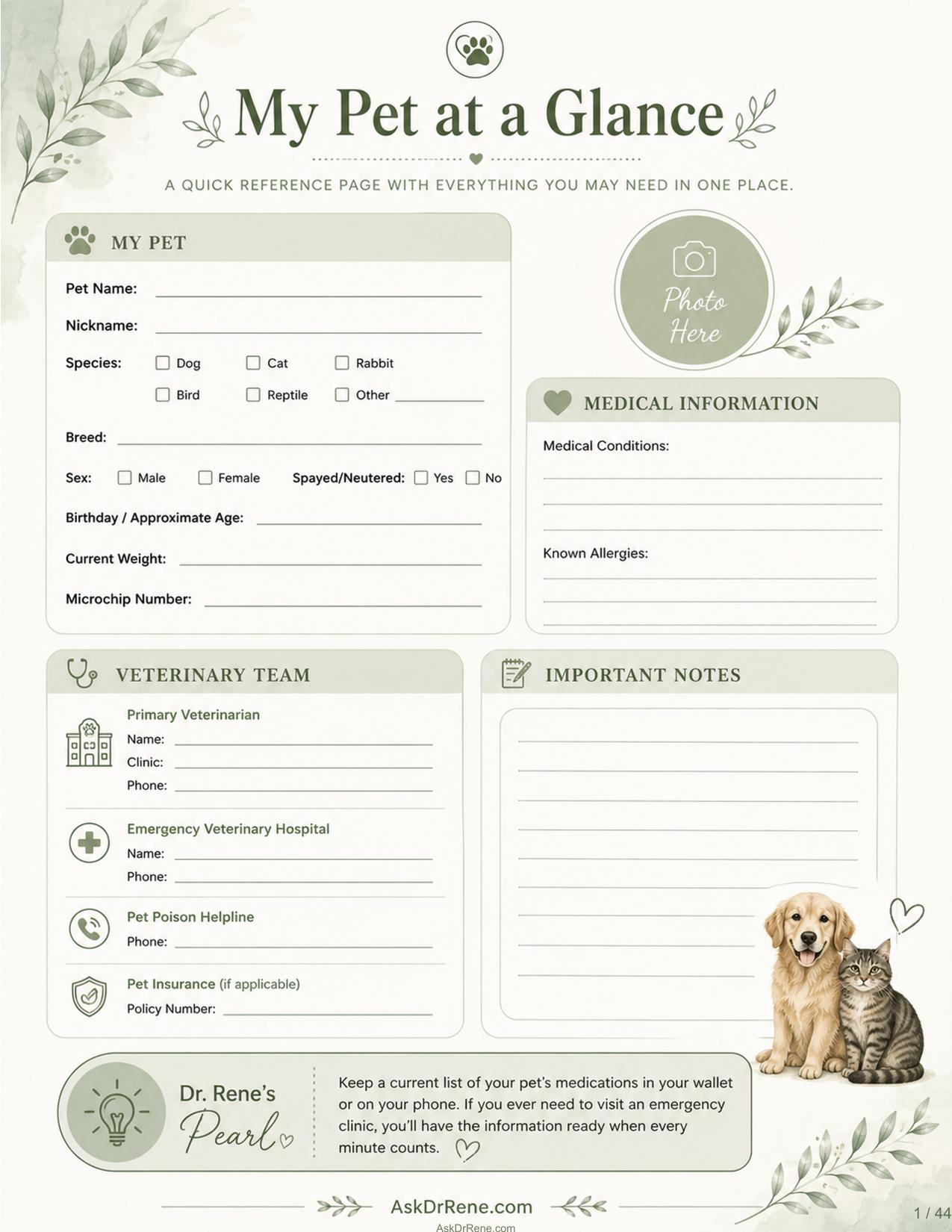 About My Pet journal page preview