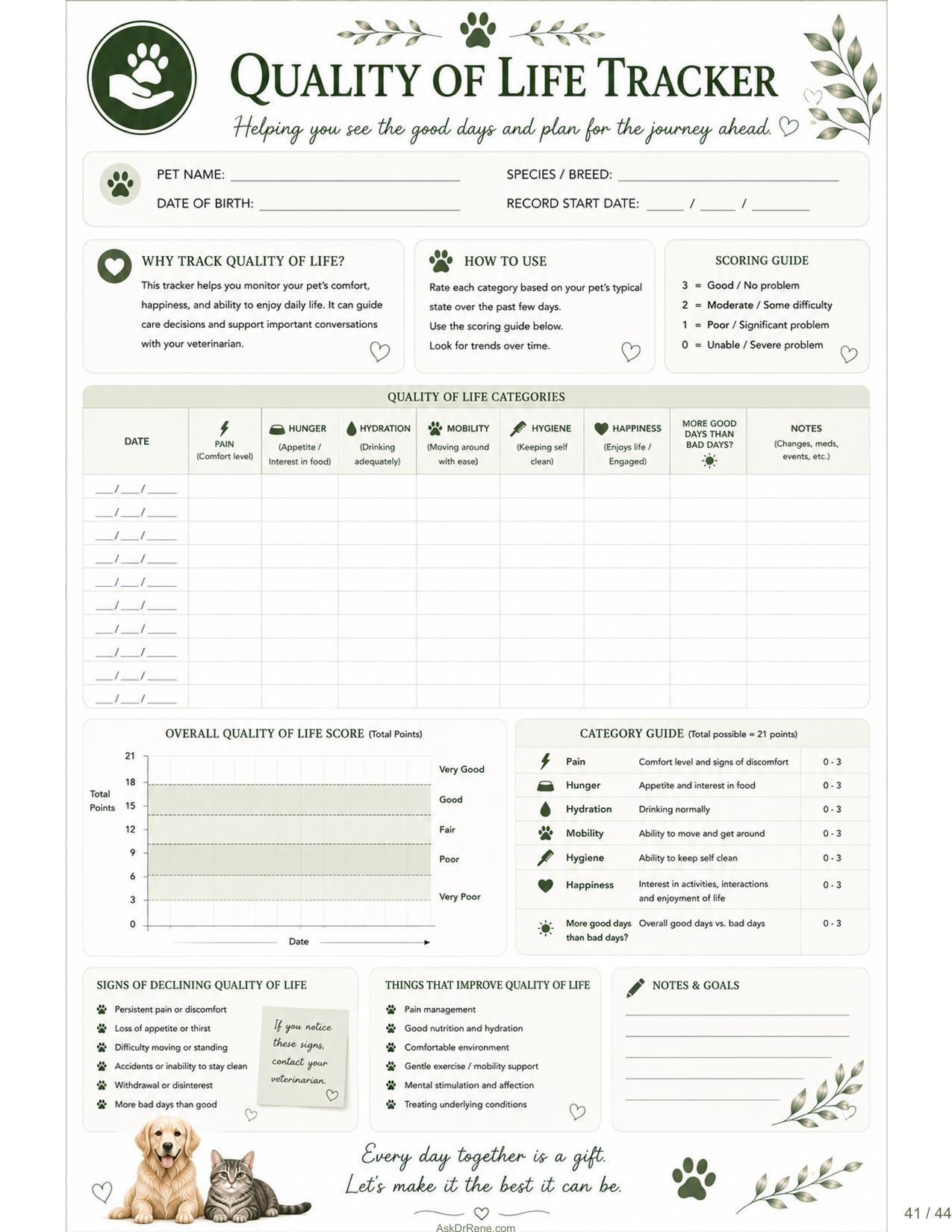 Quality of Life journal page preview