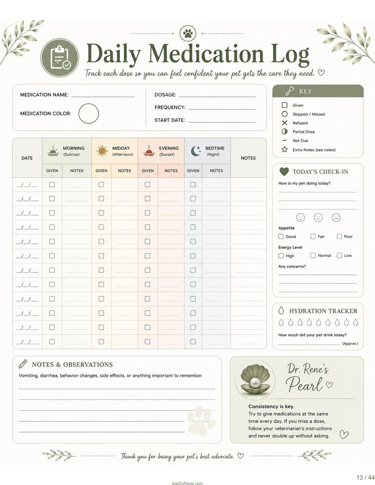 Medication Log journal page preview
