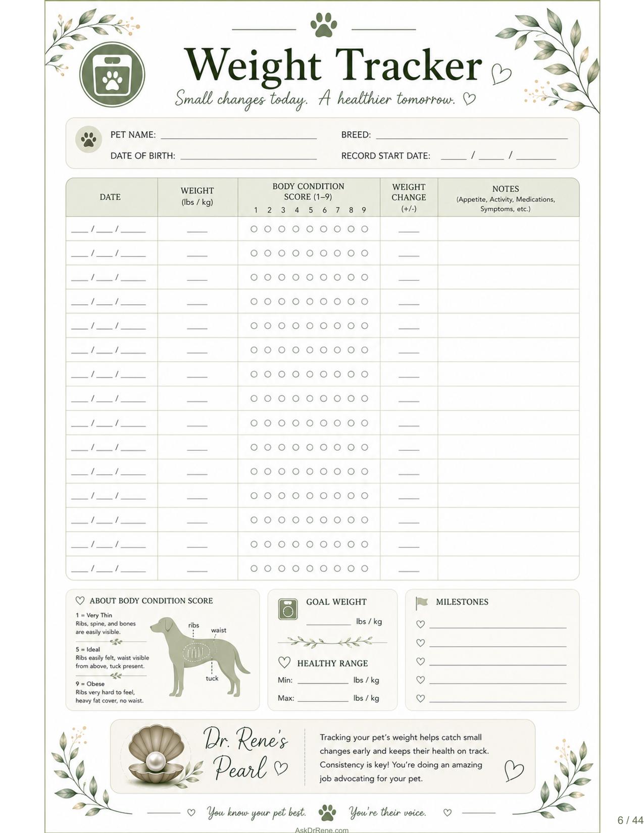 Weight Tracker journal page preview